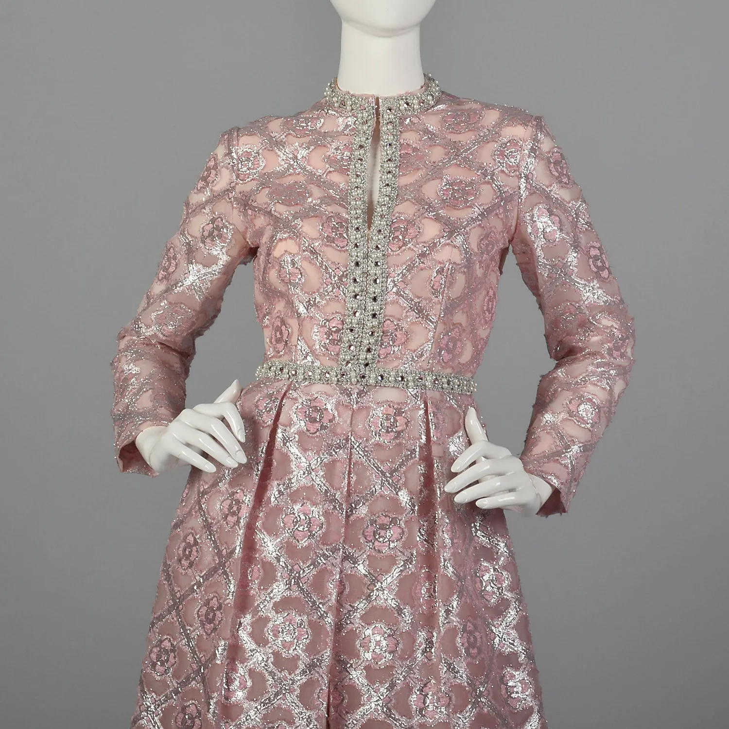 1960s Pink and Silver Tunic Dress and Pant Set