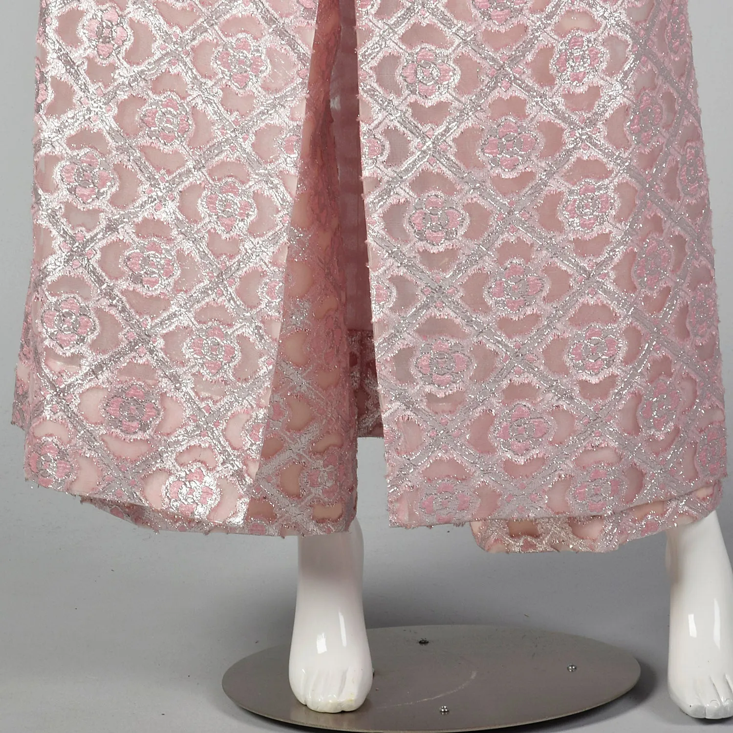 1960s Pink and Silver Tunic Dress and Pant Set
