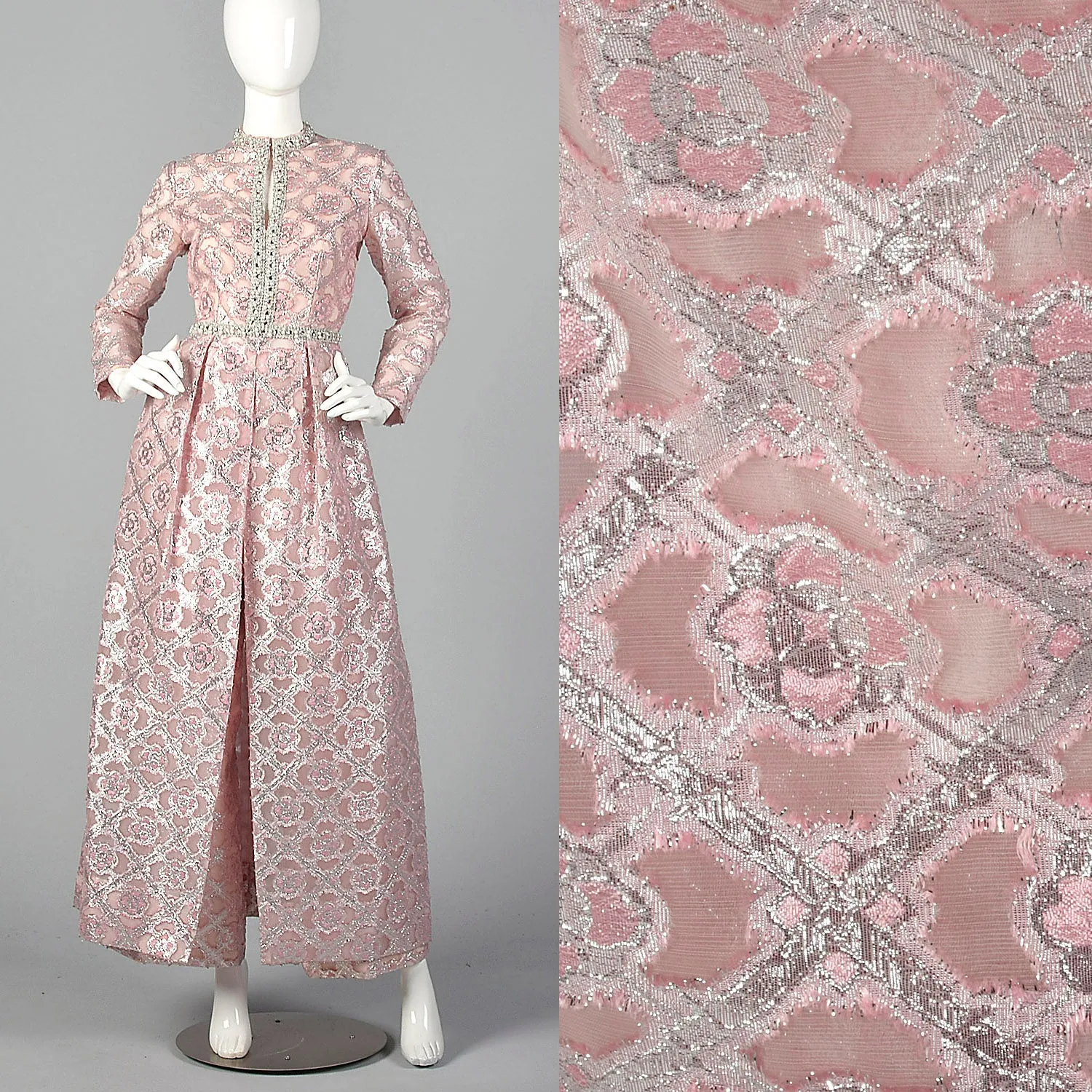 1960s Pink and Silver Tunic Dress and Pant Set