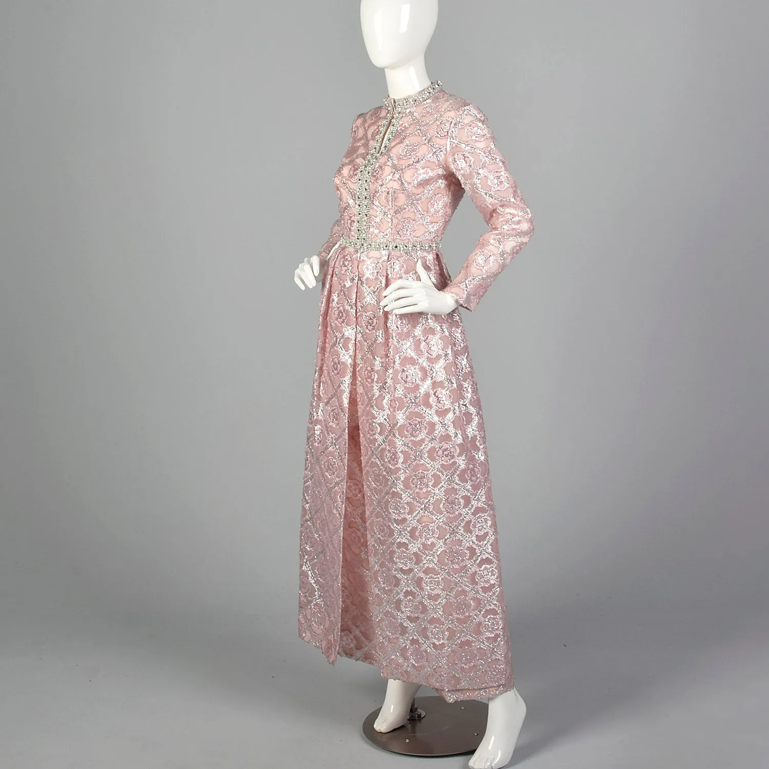 1960s Pink and Silver Tunic Dress and Pant Set