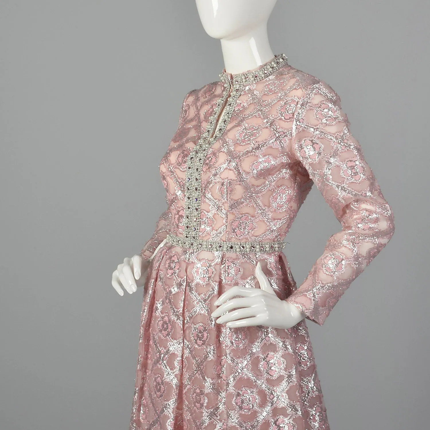 1960s Pink and Silver Tunic Dress and Pant Set