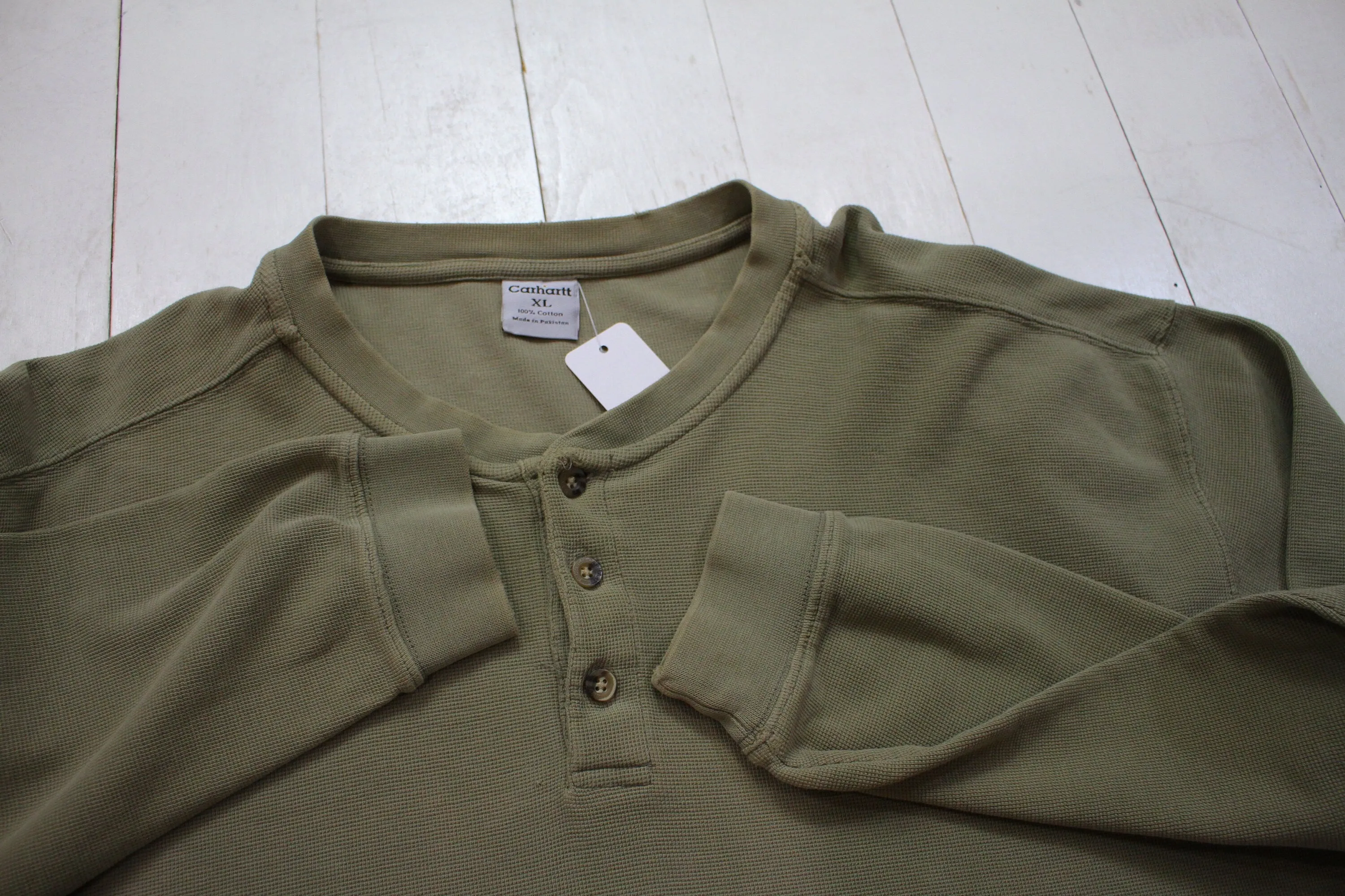 2000s Carhartt Henley Collar Thermal Long Sleeve T-Shirt Size XXL