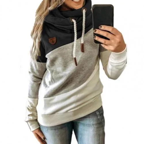 2025 Women's Patchwork Hoodie – Leopard Print Drawstring Sweatshirt, Casual Long Sleeve Pullover Top