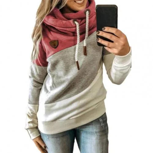 2025 Women's Patchwork Hoodie – Leopard Print Drawstring Sweatshirt, Casual Long Sleeve Pullover Top
