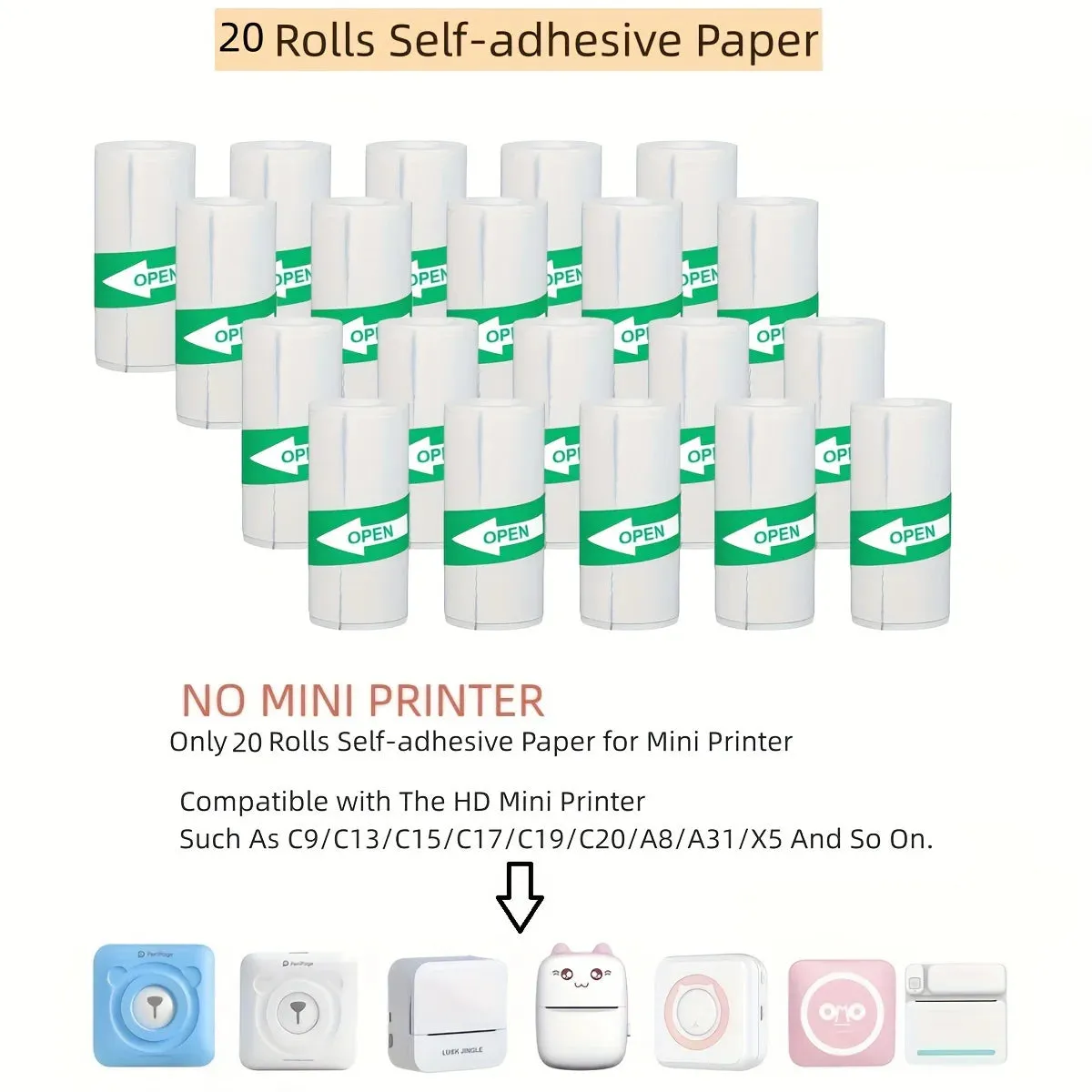 57mm Thermal Paper Rolls for Mini Printers - Self-adhesive Labels for Kid Cameras