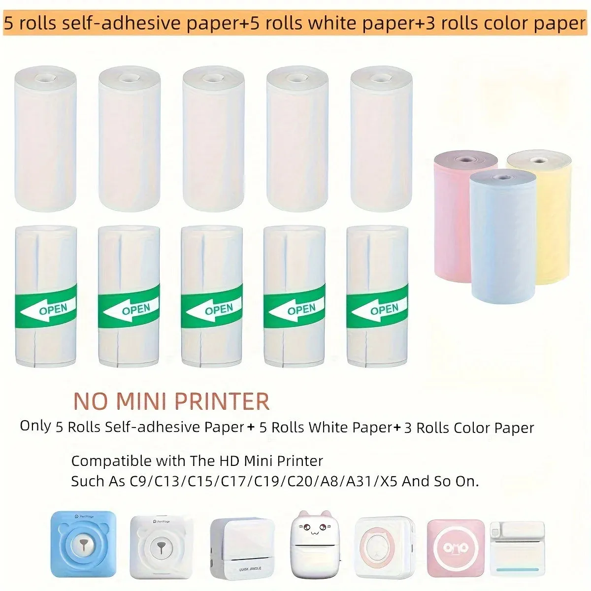 57mm Thermal Paper Rolls for Mini Printers - Self-adhesive Labels for Kid Cameras