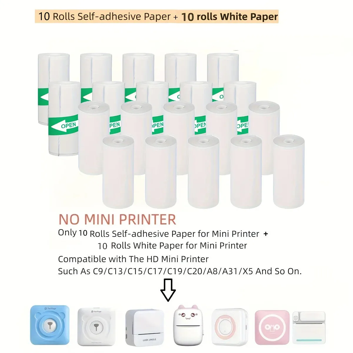 57mm Thermal Paper Rolls for Mini Printers - Self-adhesive Labels for Kid Cameras