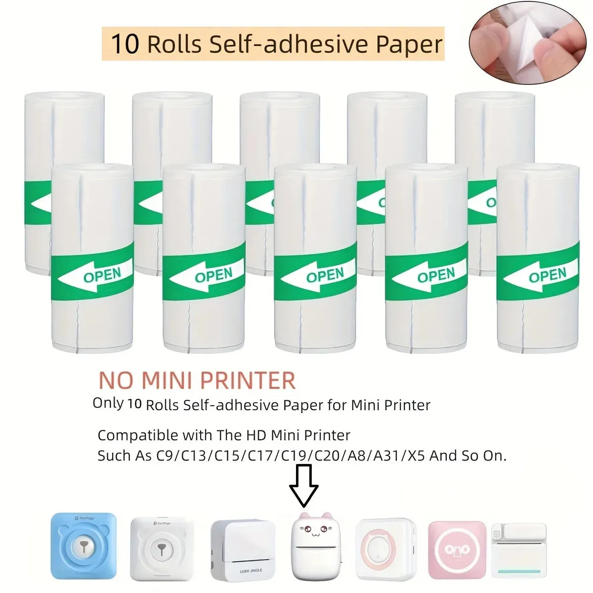 57mm Thermal Paper Rolls for Mini Printers - Self-adhesive Labels for Kid Cameras