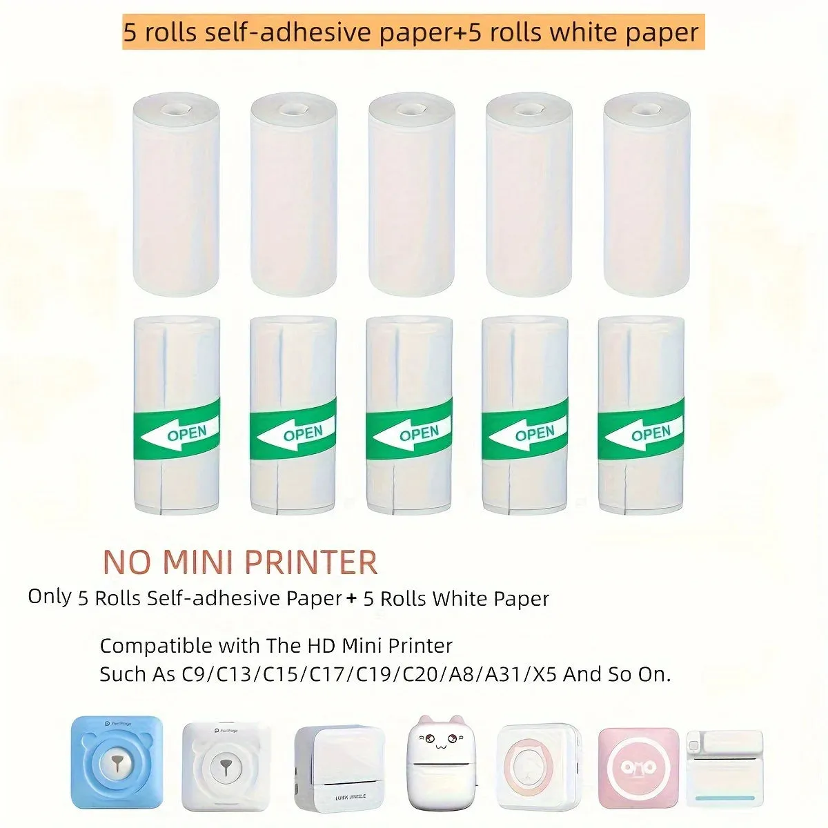 57mm Thermal Paper Rolls for Mini Printers - Self-adhesive Labels for Kid Cameras