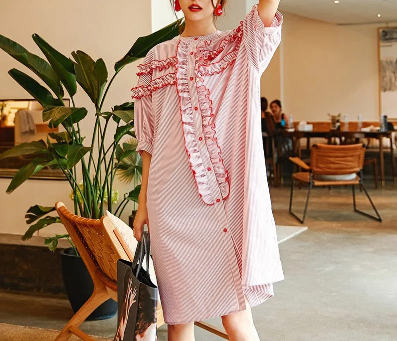 8GIRLS FRILL FRONT SHIRT DRESS IN STRIPE