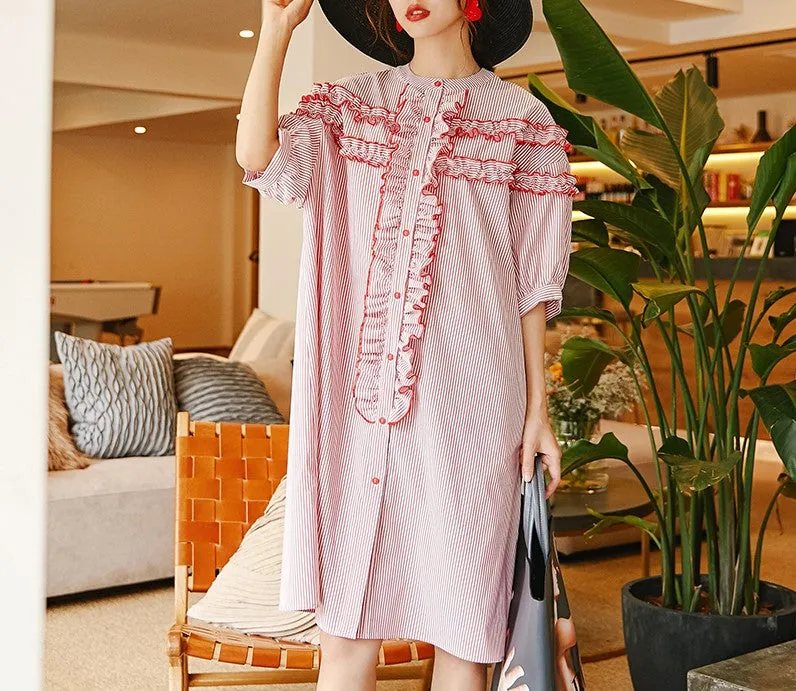 8GIRLS FRILL FRONT SHIRT DRESS IN STRIPE