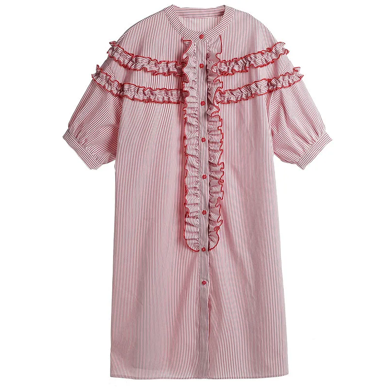 8GIRLS FRILL FRONT SHIRT DRESS IN STRIPE