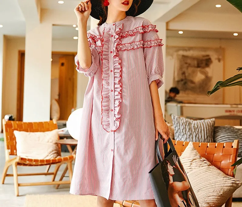 8GIRLS FRILL FRONT SHIRT DRESS IN STRIPE