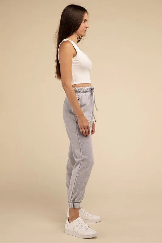 Acid Wash Fleece Sweatpants with Pockets • More Colors