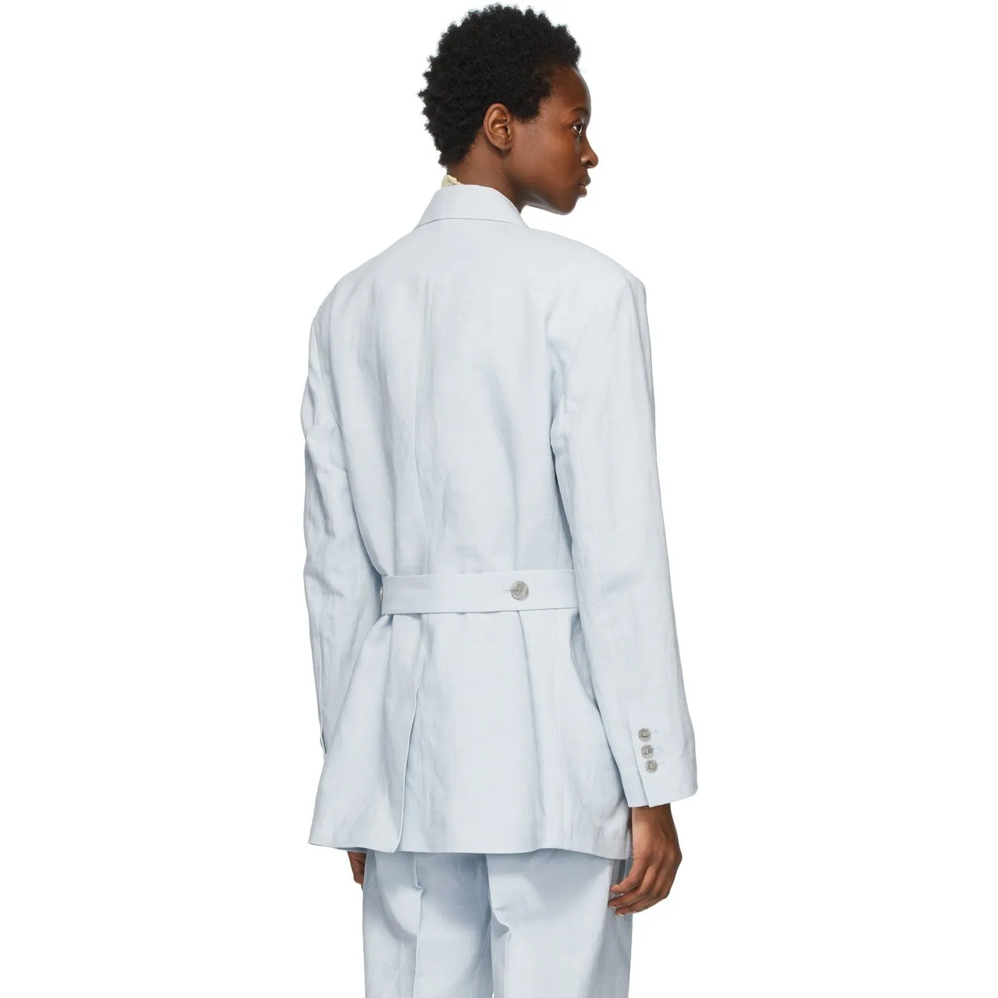 Acne Studios Blue Linen Belted Suit Blazer