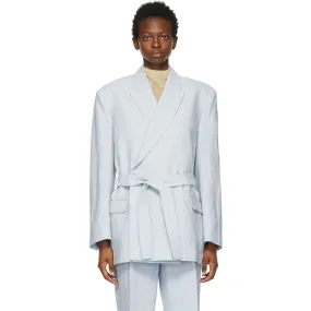 Acne Studios Blue Linen Belted Suit Blazer