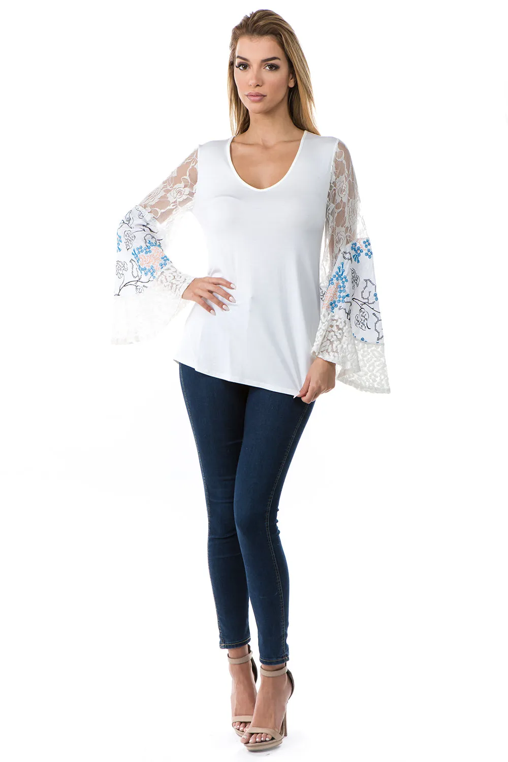 AGNES BELL SLEEVE TOP (IVORY)- VT2693