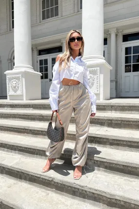 Alora Satin Parachute Pants - Beige