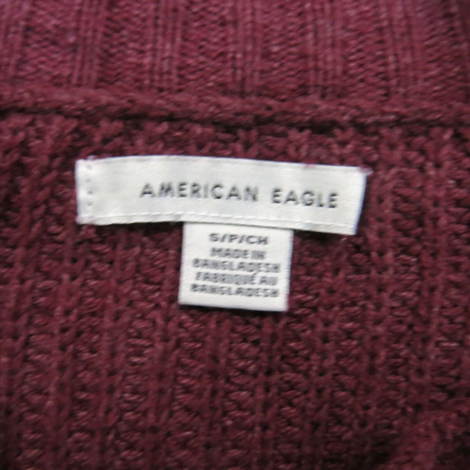 American Eagle Womens Henley Crop Sweater Knitted Long Sleeves Maroon Size S/P