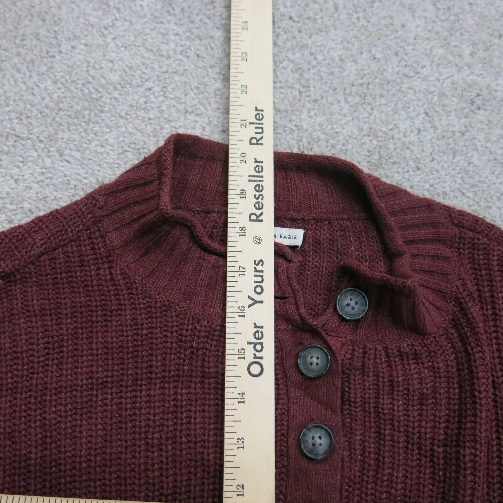 American Eagle Womens Henley Crop Sweater Knitted Long Sleeves Maroon Size S/P