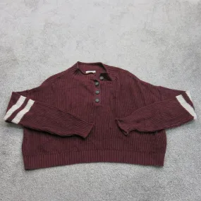 American Eagle Womens Henley Crop Sweater Knitted Long Sleeves Maroon Size S/P