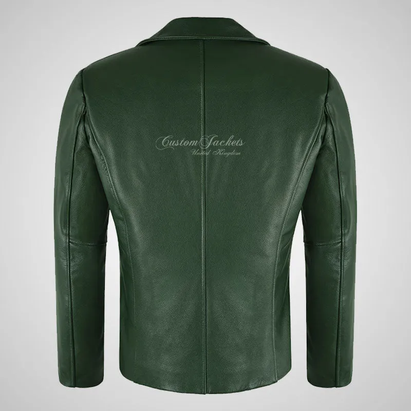 AMERICANA Green Leather Blazer Biker Leather Blazer Jacket