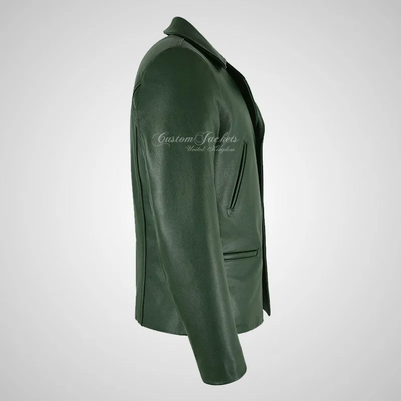 AMERICANA Green Leather Blazer Biker Leather Blazer Jacket