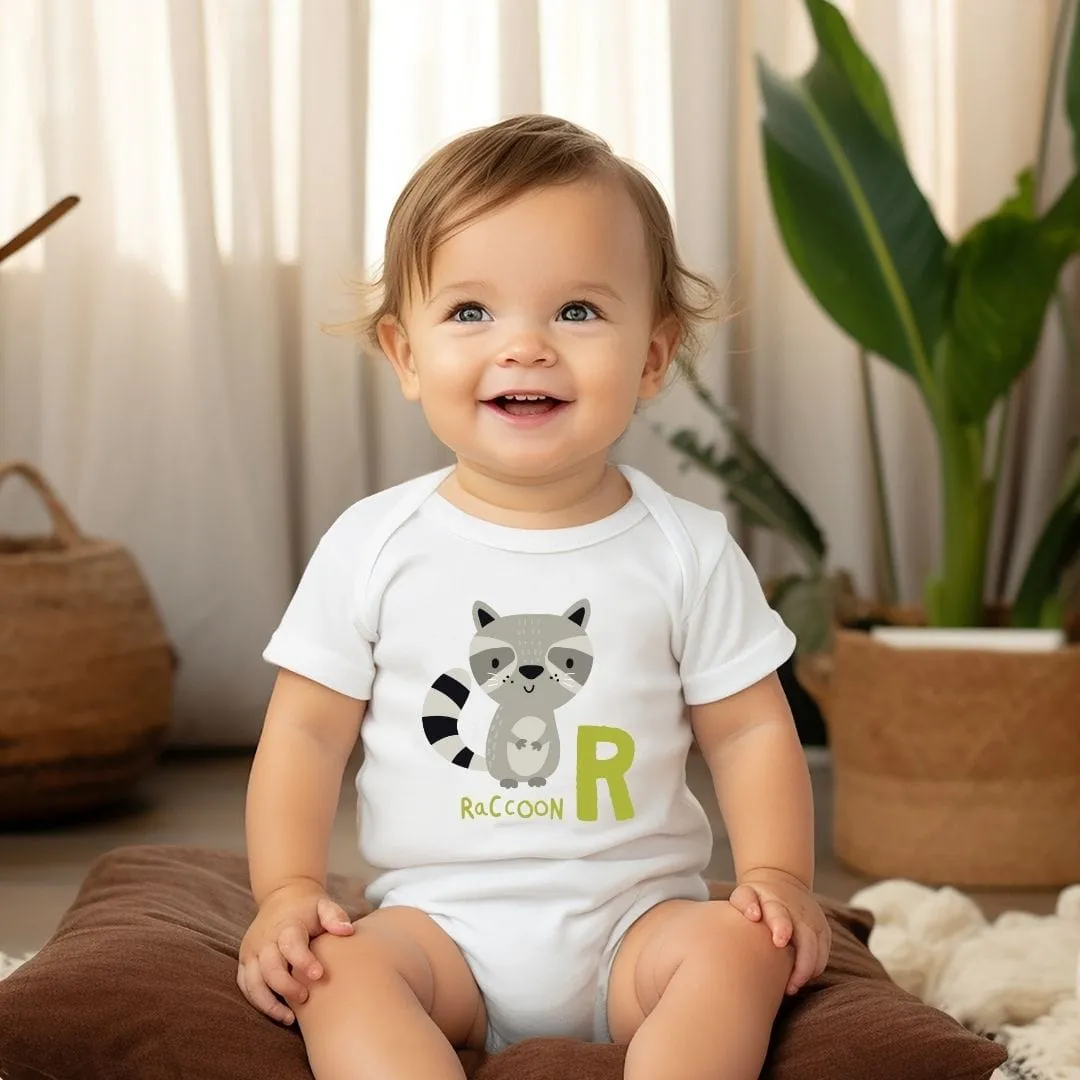 Animal Alphabet - R for Raccoon Baby Bodysuit - Unisex Graphic Bodysuit for Babies