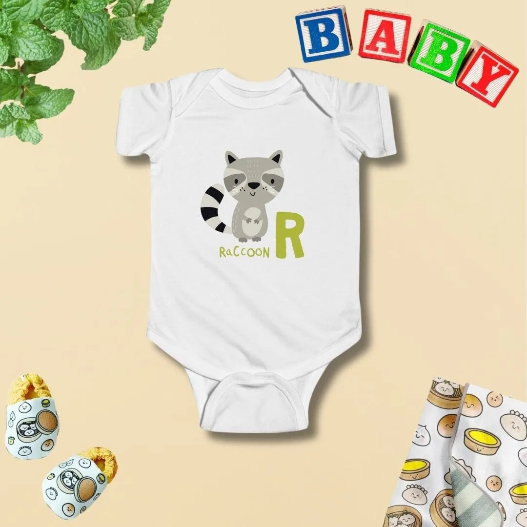 Animal Alphabet - R for Raccoon Baby Bodysuit - Unisex Graphic Bodysuit for Babies
