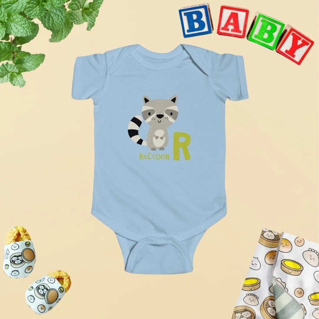 Animal Alphabet - R for Raccoon Baby Bodysuit - Unisex Graphic Bodysuit for Babies