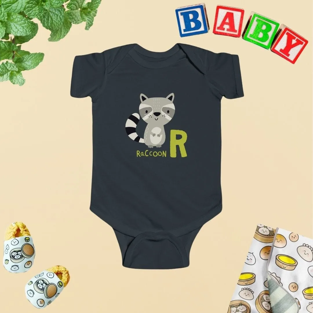 Animal Alphabet - R for Raccoon Baby Bodysuit - Unisex Graphic Bodysuit for Babies