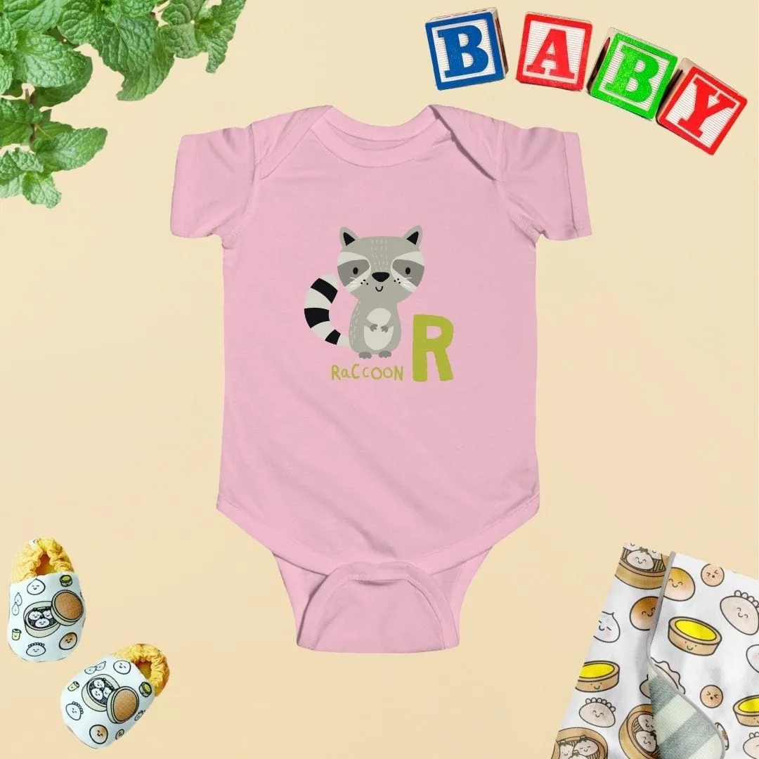Animal Alphabet - R for Raccoon Baby Bodysuit - Unisex Graphic Bodysuit for Babies