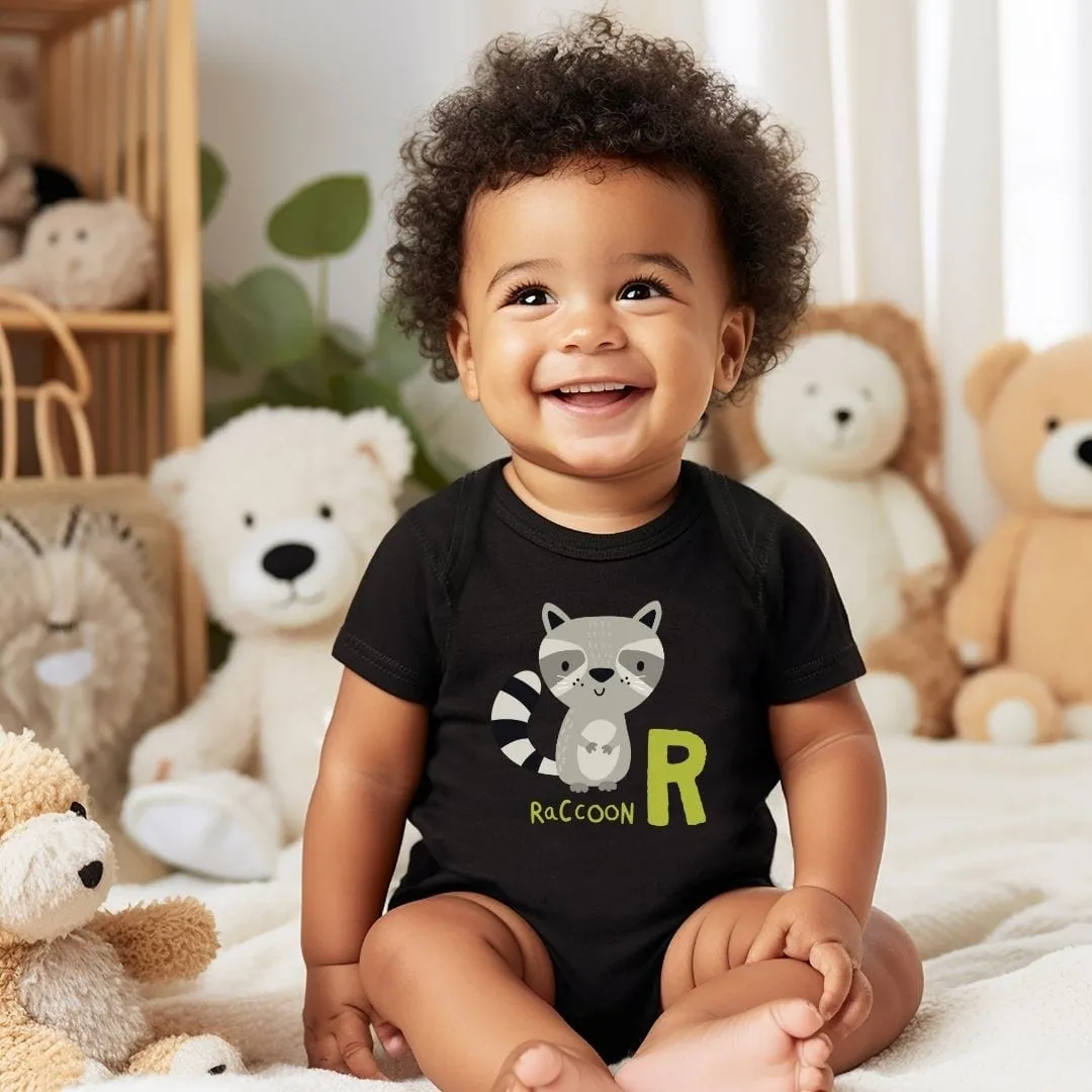 Animal Alphabet - R for Raccoon Baby Bodysuit - Unisex Graphic Bodysuit for Babies