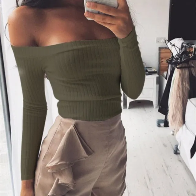 Aune - Off Shoulder Rib-Knit Crop Top Slim Fit