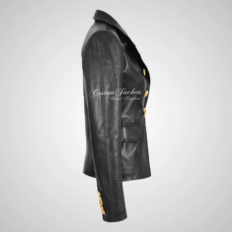 AZALEA Womens Leather Blazer Jacket Black Fitted Leather Jacket