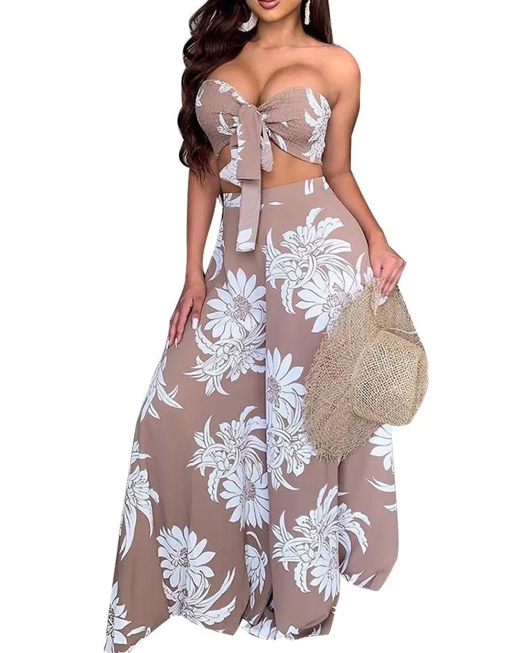 Bandeau Crop Top and wide-leg Pant Set