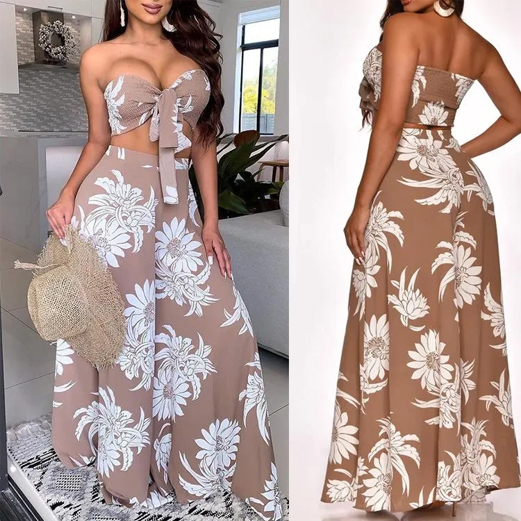 Bandeau Crop Top and wide-leg Pant Set
