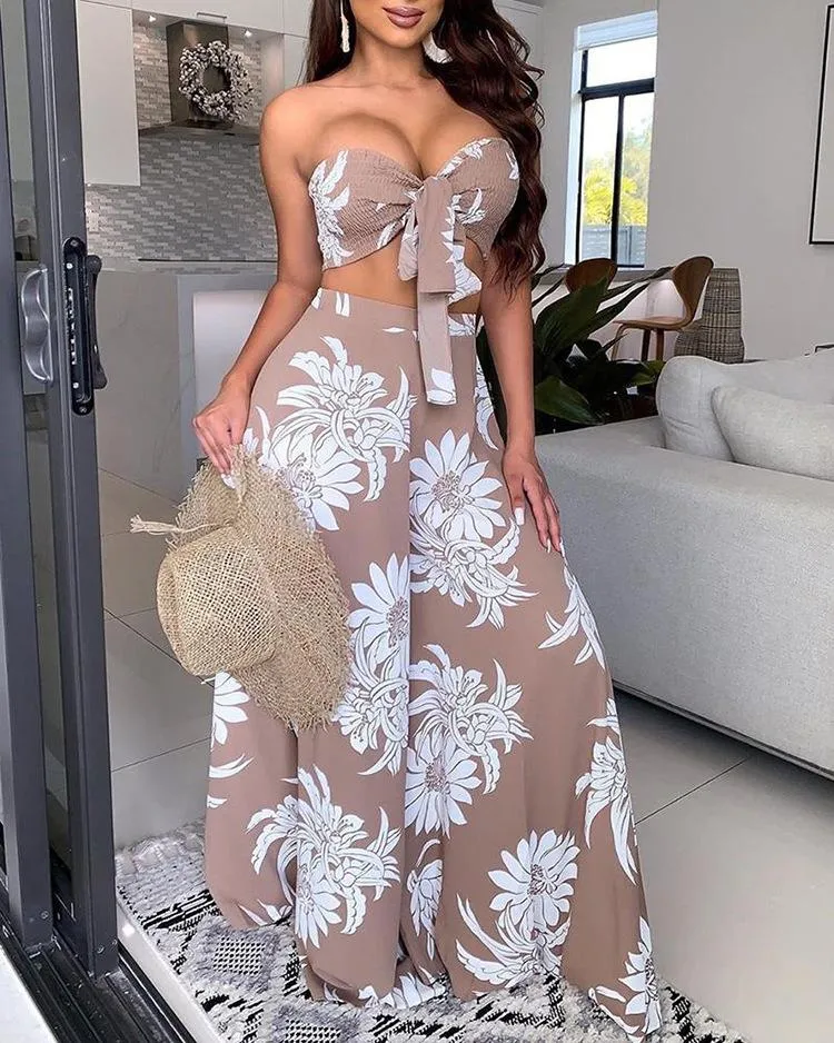 Bandeau Crop Top and wide-leg Pant Set