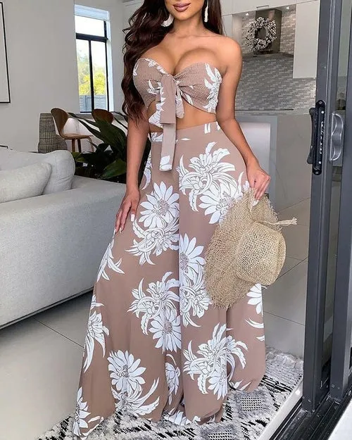 Bandeau Crop Top and wide-leg Pant Set
