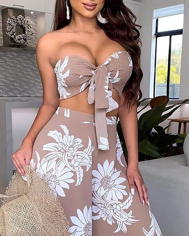 Bandeau Crop Top and wide-leg Pant Set