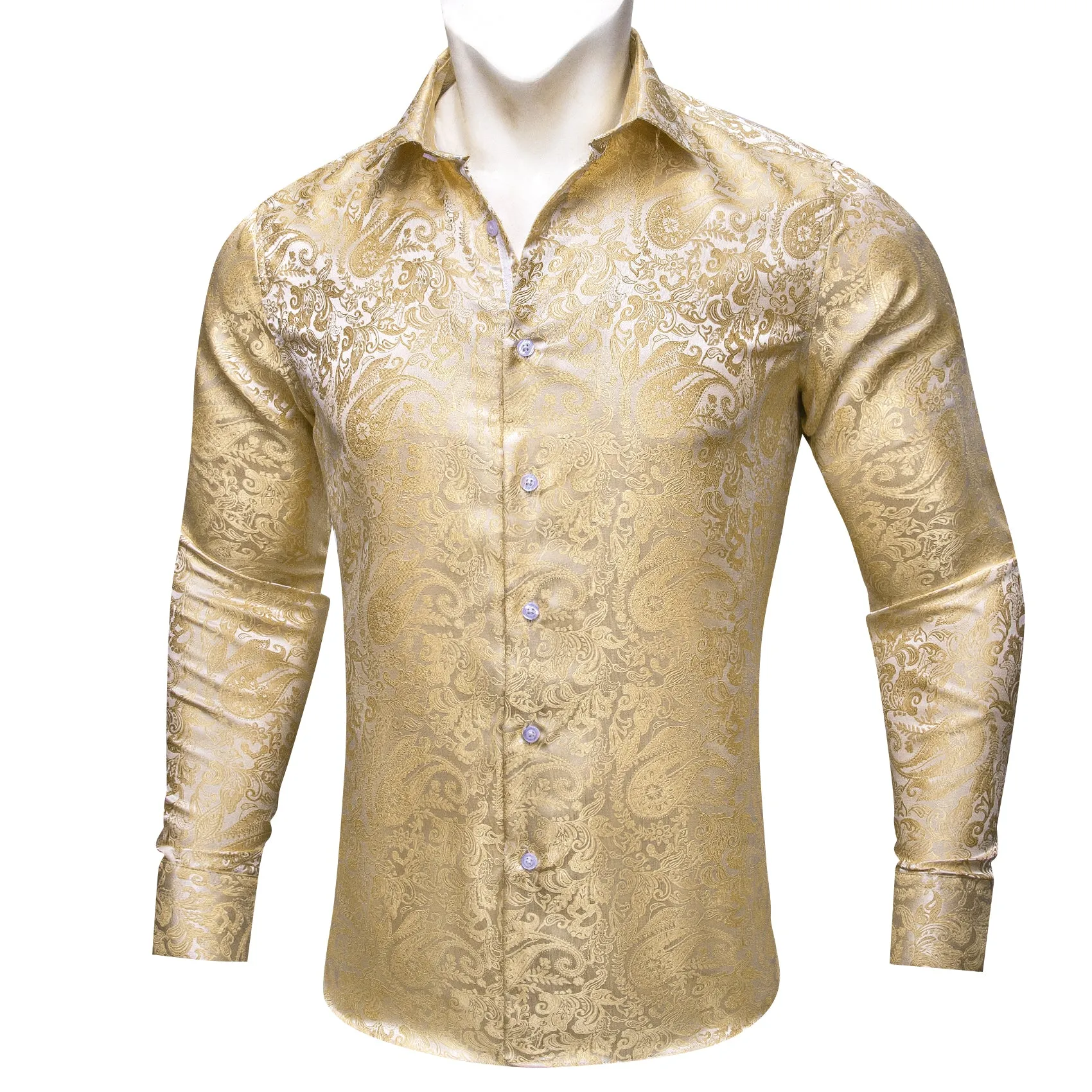 Barry Wang Vintage Paisley Shirt Jasmine Jacquard Silk Men's Shirt