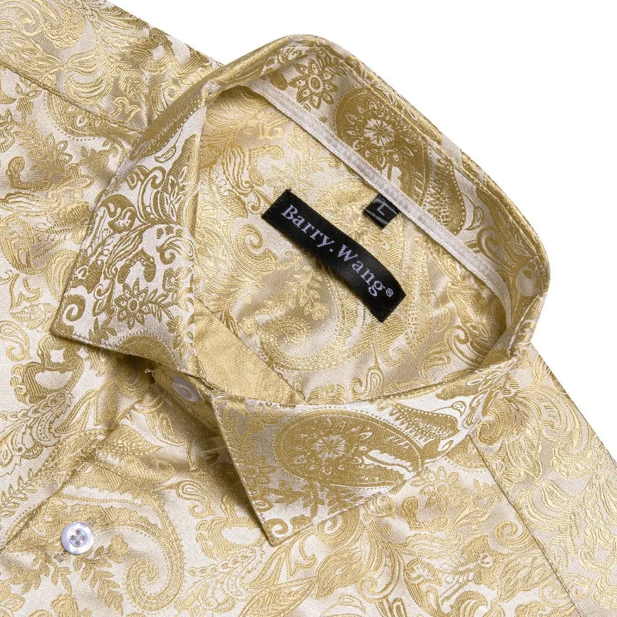 Barry Wang Vintage Paisley Shirt Jasmine Jacquard Silk Men's Shirt