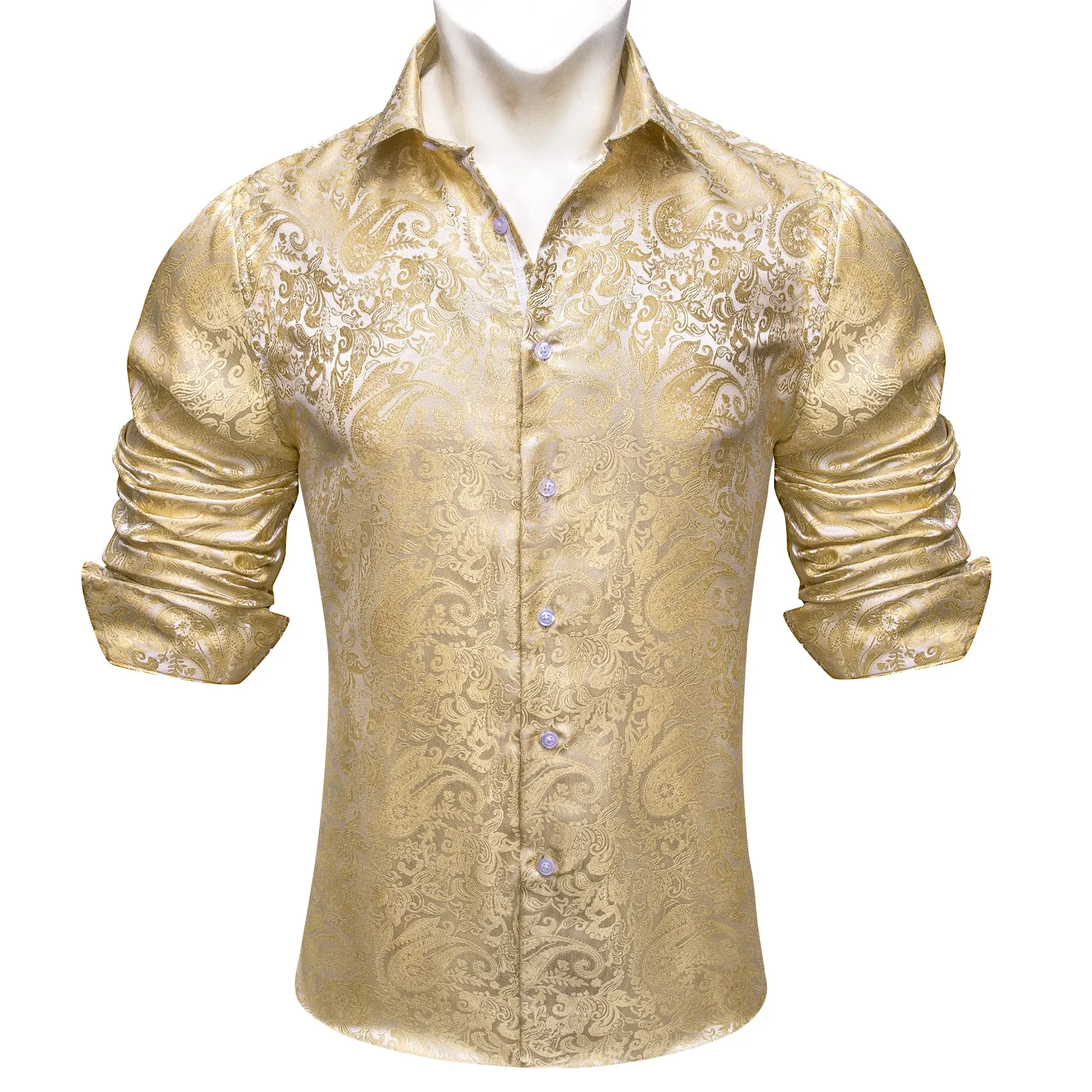 Barry Wang Vintage Paisley Shirt Jasmine Jacquard Silk Men's Shirt