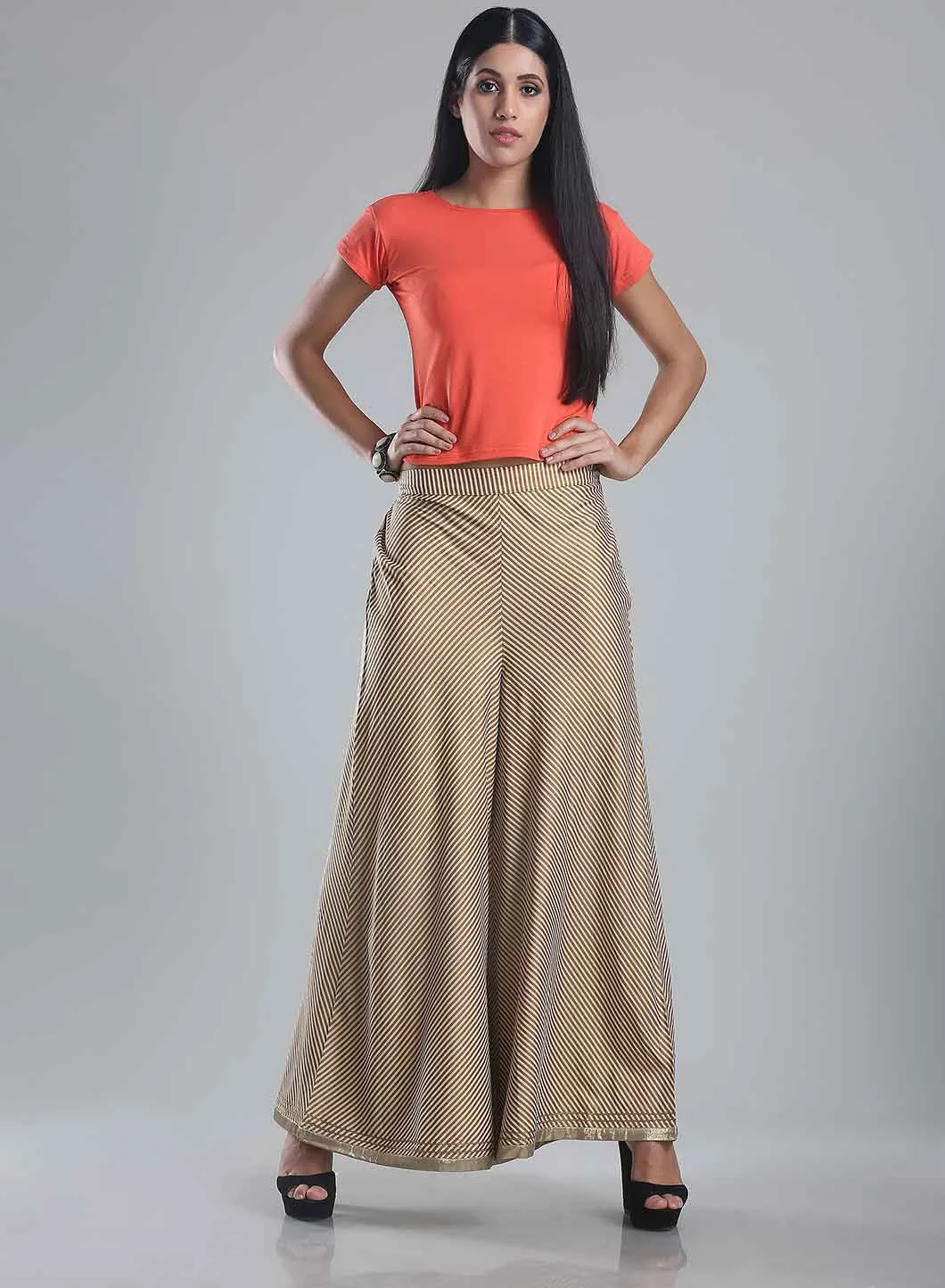 Beige Striped Culottes