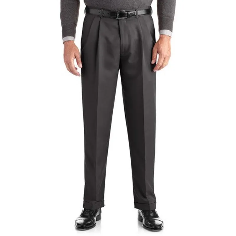 Big & Tall Men's Pleated Cuffed Microfiber Dress Pants with Adjustable Waistband