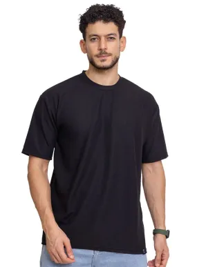 Black Waffle Over Size Round T-Shirt