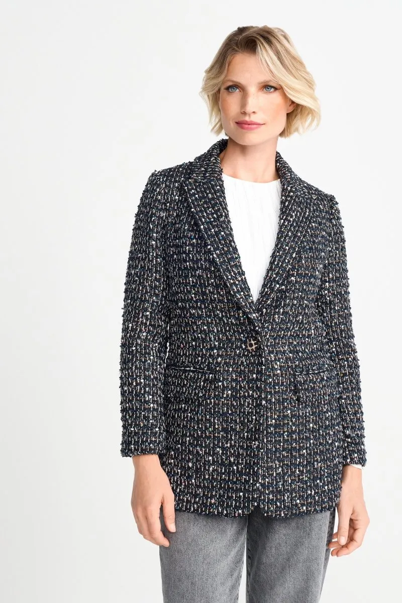 Bouclé-Blazer mit Statement-Knopf