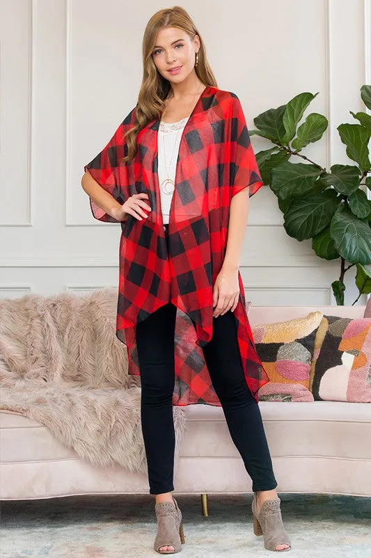 Buffalo Plaid Kimono - Red - All Sales Final