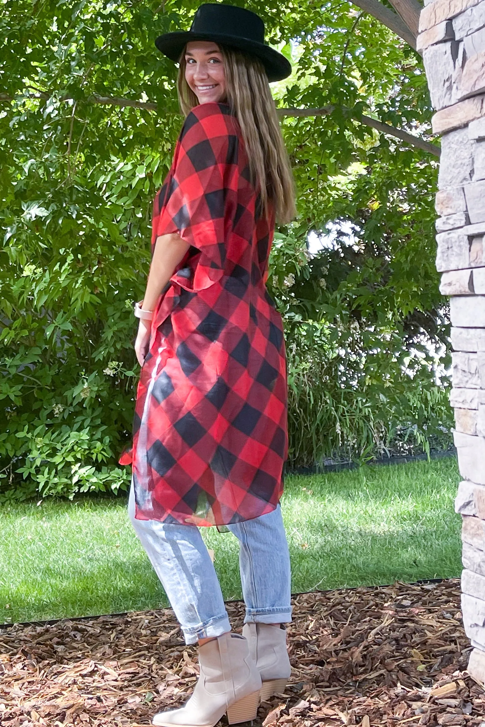 Buffalo Plaid Kimono - Red - All Sales Final