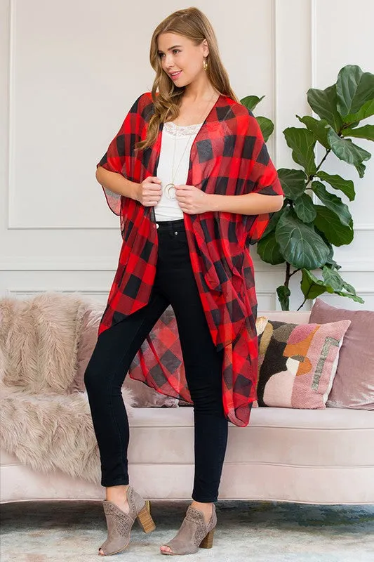 Buffalo Plaid Kimono - Red - All Sales Final
